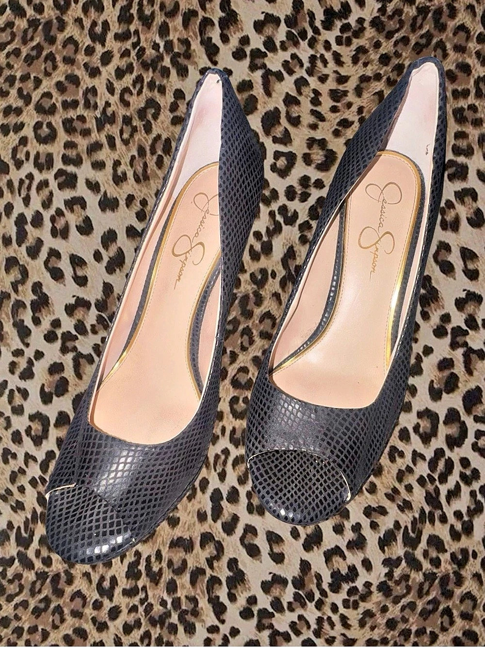 Jessica Simpson Peep Toe Mesh Heels in Black
